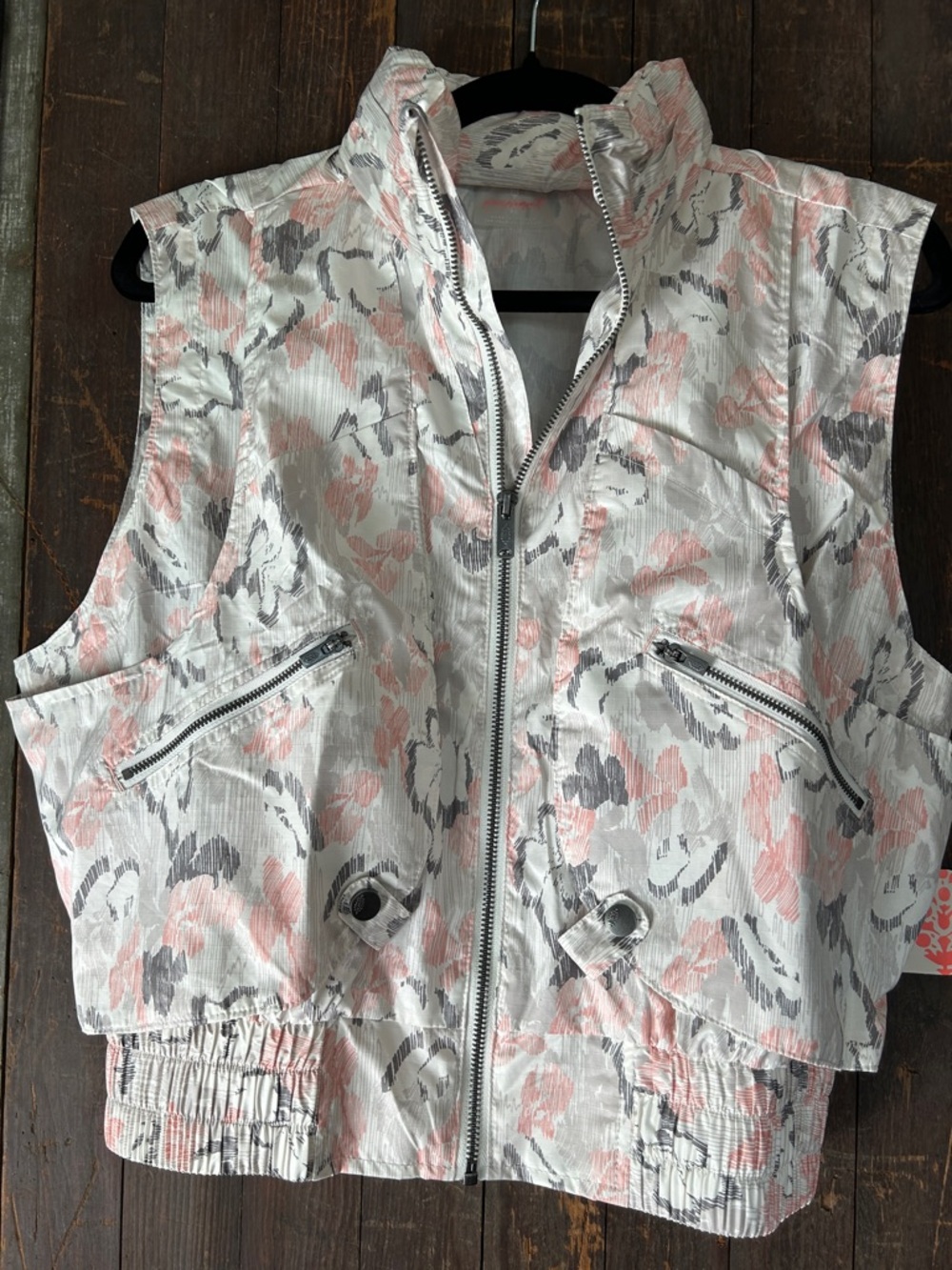 FP Movement by Free People Pink and Gray Floral Zip-Up Vest